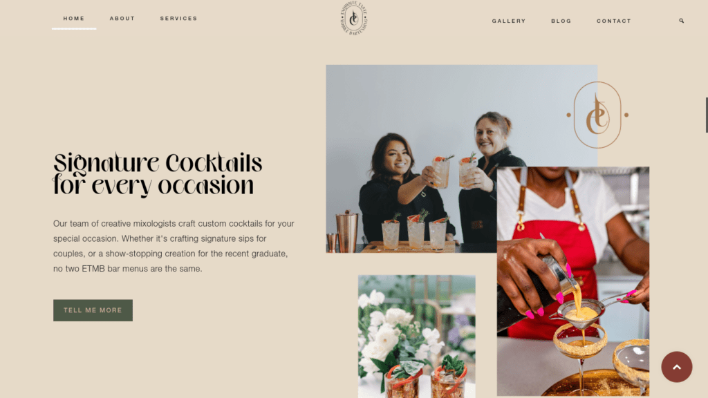 Wedding mobile bartending business website with call to action button linking to their service page