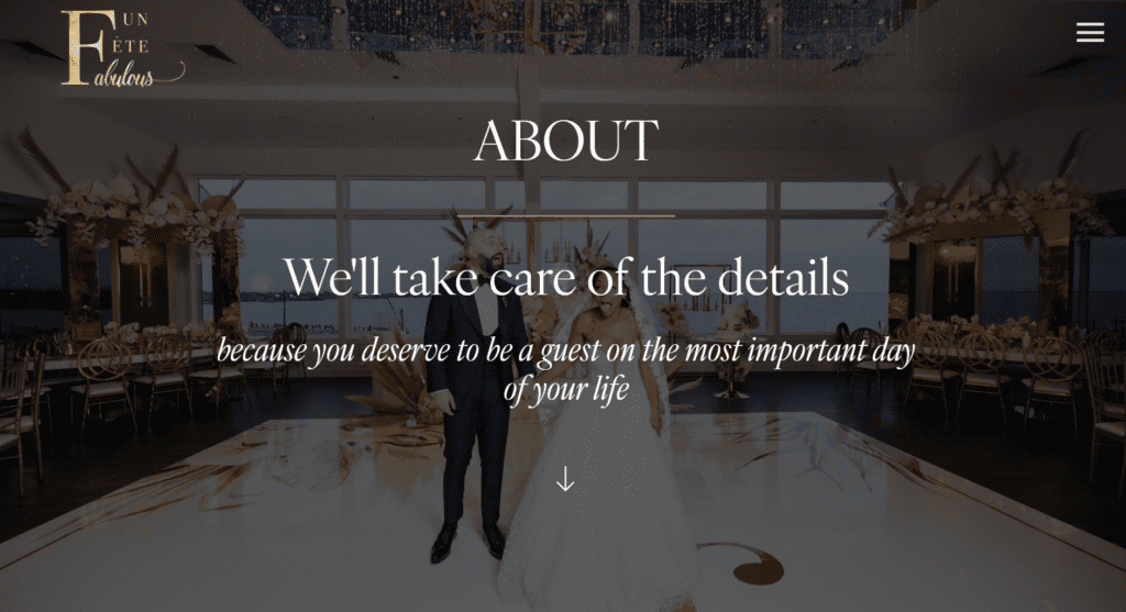 Website screenshot for luxury wedding planner and florist