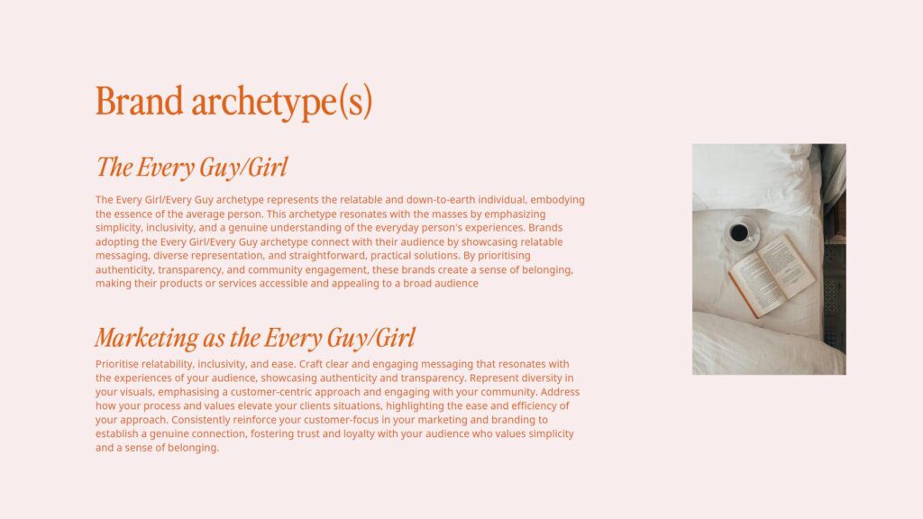 Brand archetypes for a Showit website template shot. Screenshot from the brand's brand and messaging guide.